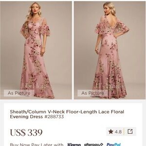 JJs House Pink Ruffled Tiered Gown with Flutter Sleeves